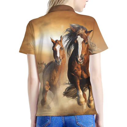 Running Wild Horses Print Women's Polo Shirt