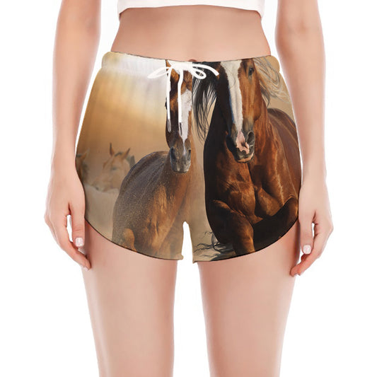 Running Wild Horses Print Women's Split Running Shorts