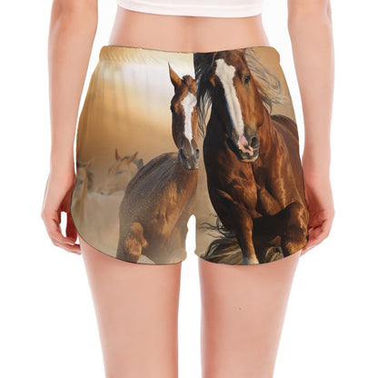 Running Wild Horses Print Women's Split Running Shorts