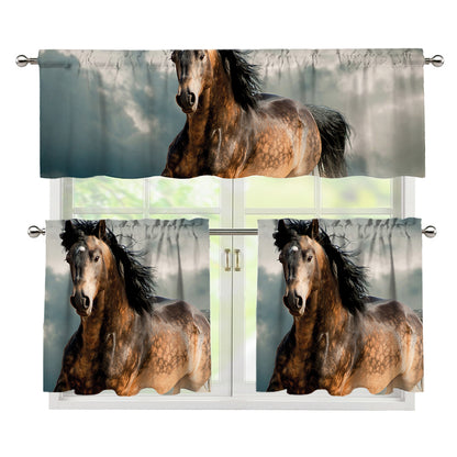 Running Wild Stallion Horse Print 3 Piece Kitchen Curtains