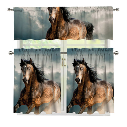 Running Wild Stallion Horse Print 3 Piece Kitchen Curtains