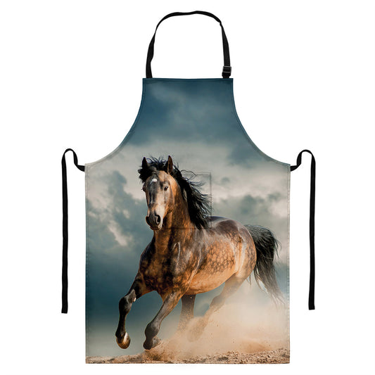 Running Wild Stallion Horse Print Bib Apron With Pocket