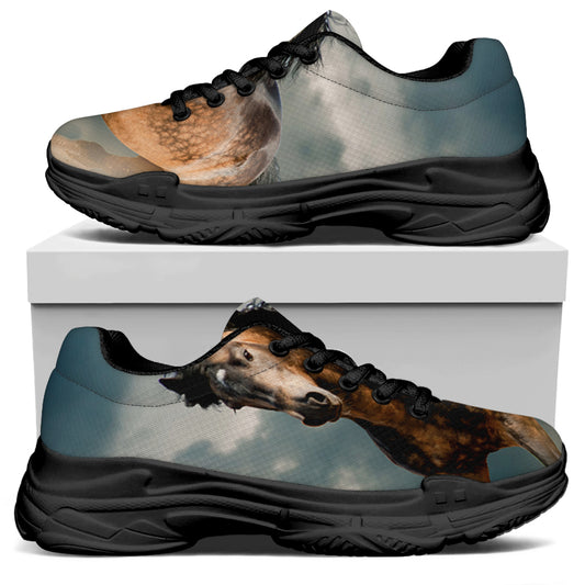Running Wild Stallion Horse Print Black Chunky Shoes