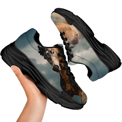 Running Wild Stallion Horse Print Black Chunky Shoes