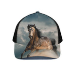 Running Wild Stallion Horse Print Black Mesh Trucker Cap