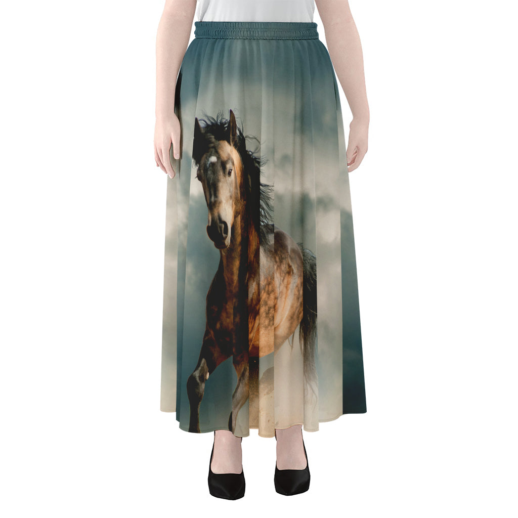 Running Wild Stallion Horse Print Chiffon Maxi Skirt