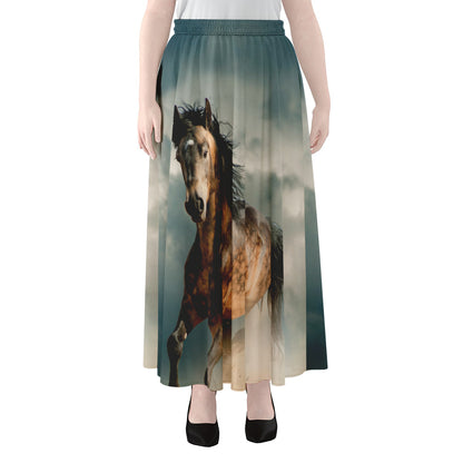 Running Wild Stallion Horse Print Chiffon Maxi Skirt
