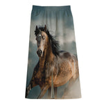Running Wild Stallion Horse Print Cotton Front Slit Maxi Skirt