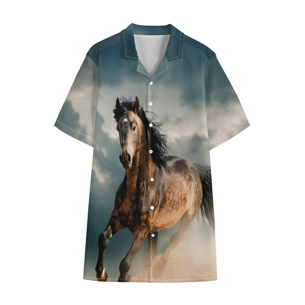 Running Wild Stallion Horse Print Cotton Hawaiian Shirt