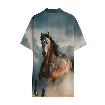 Running Wild Stallion Horse Print Cotton Hawaiian Shirt