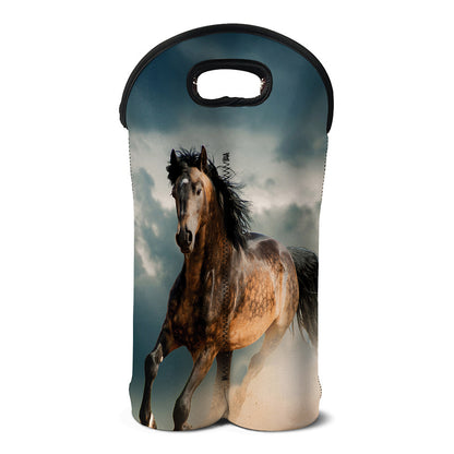 Running Wild Stallion Horse Print Double Neoprene Wine Tote