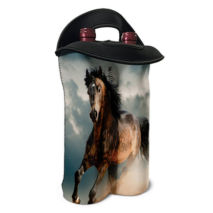Running Wild Stallion Horse Print Double Neoprene Wine Tote