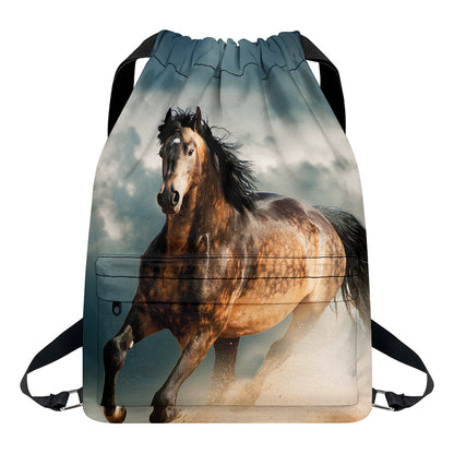 Running Wild Stallion Horse Print Drawstring Backpack