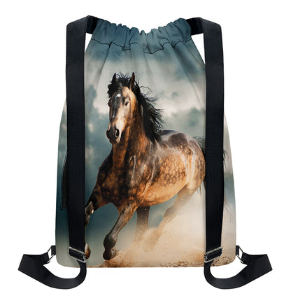 Running Wild Stallion Horse Print Drawstring Backpack