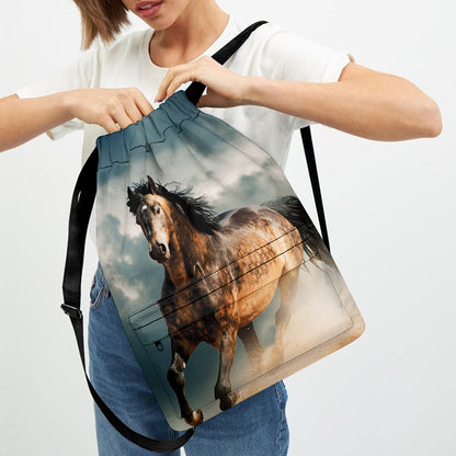 Running Wild Stallion Horse Print Drawstring Backpack