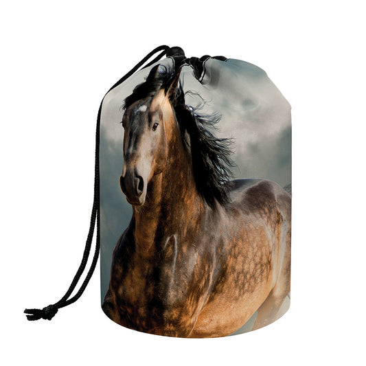 Running Wild Stallion Horse Print Drawstring Makeup Bag