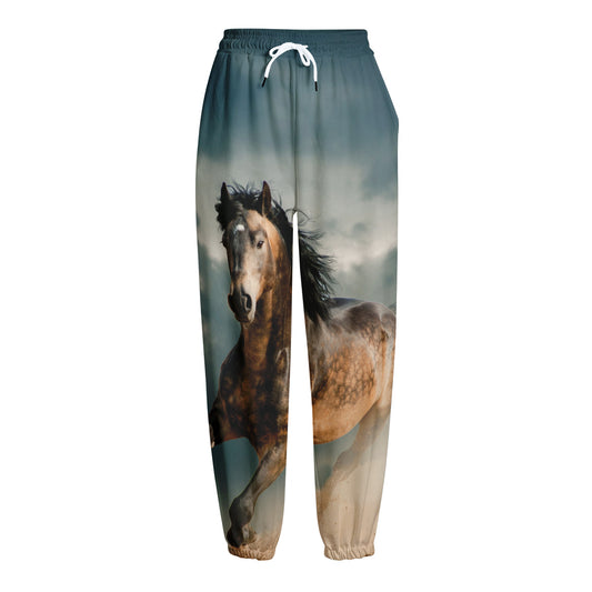 Running Wild Stallion Horse Print Fleece Lined Knit Pants