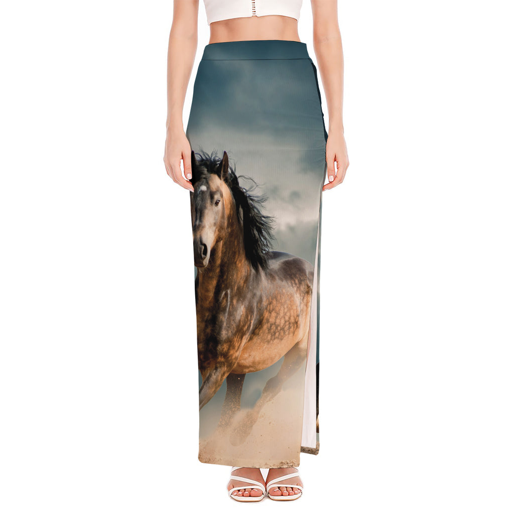 Running Wild Stallion Horse Print High Slit Maxi Skirt