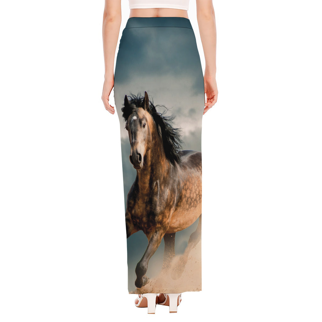 Running Wild Stallion Horse Print High Slit Maxi Skirt