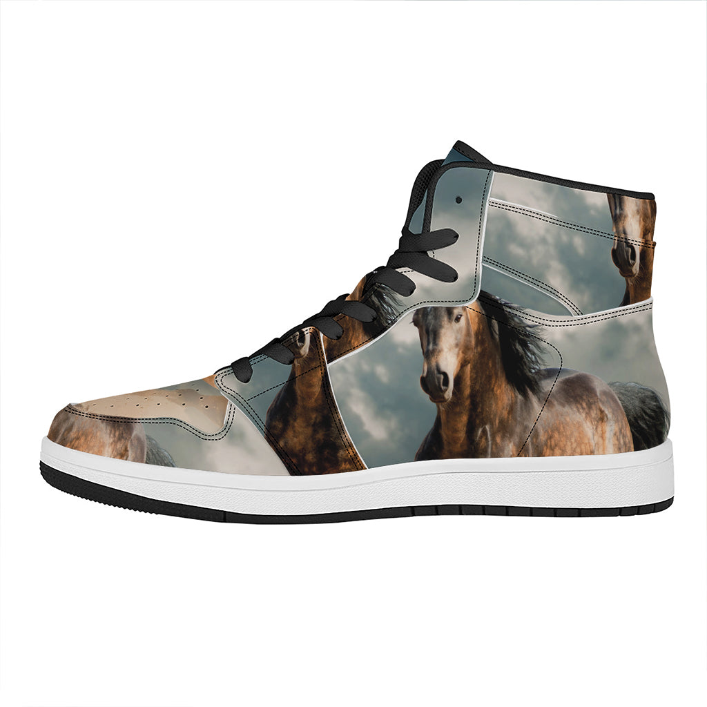 Running Wild Stallion Horse Print High Top Leather Sneakers