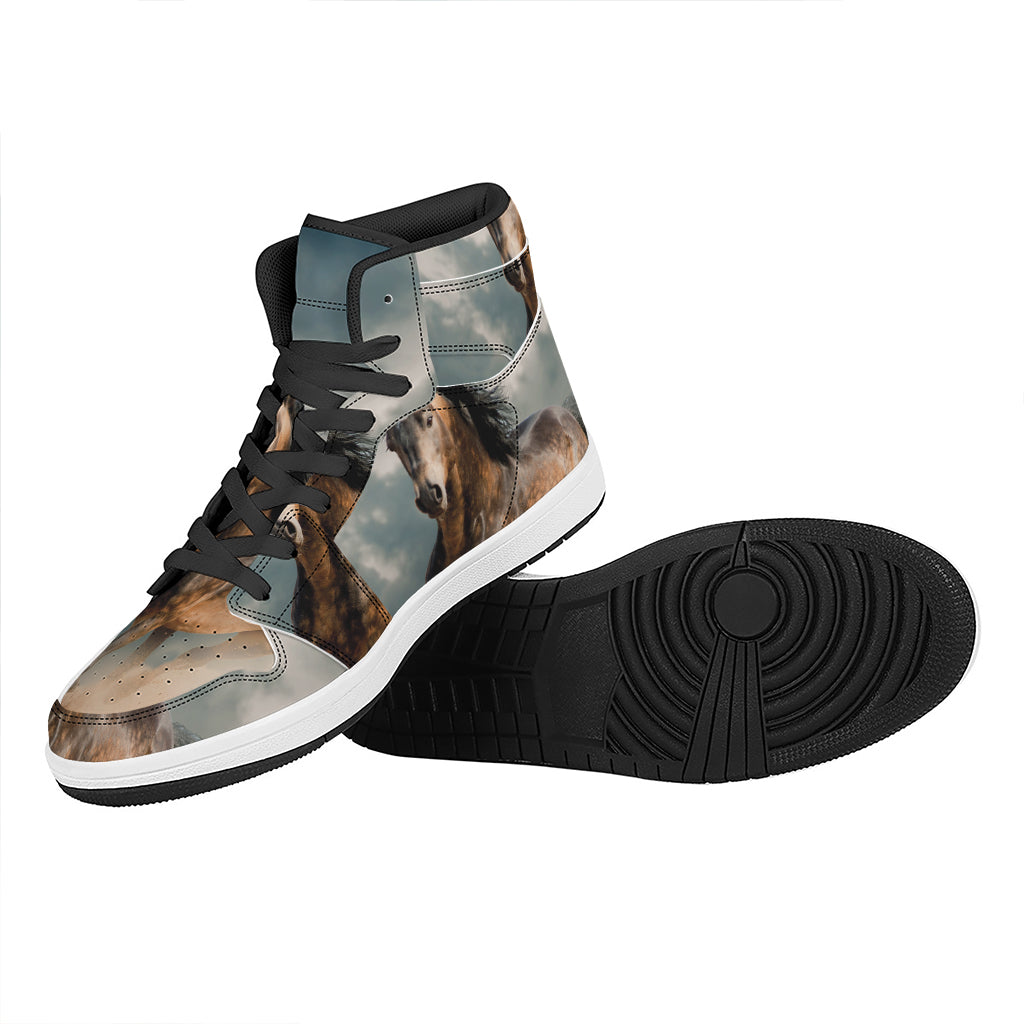 Running Wild Stallion Horse Print High Top Leather Sneakers