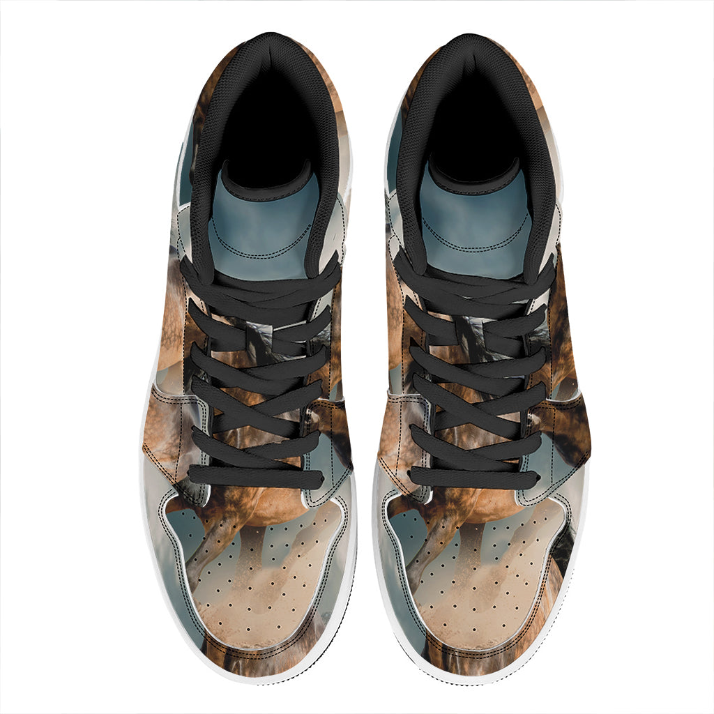 Running Wild Stallion Horse Print High Top Leather Sneakers