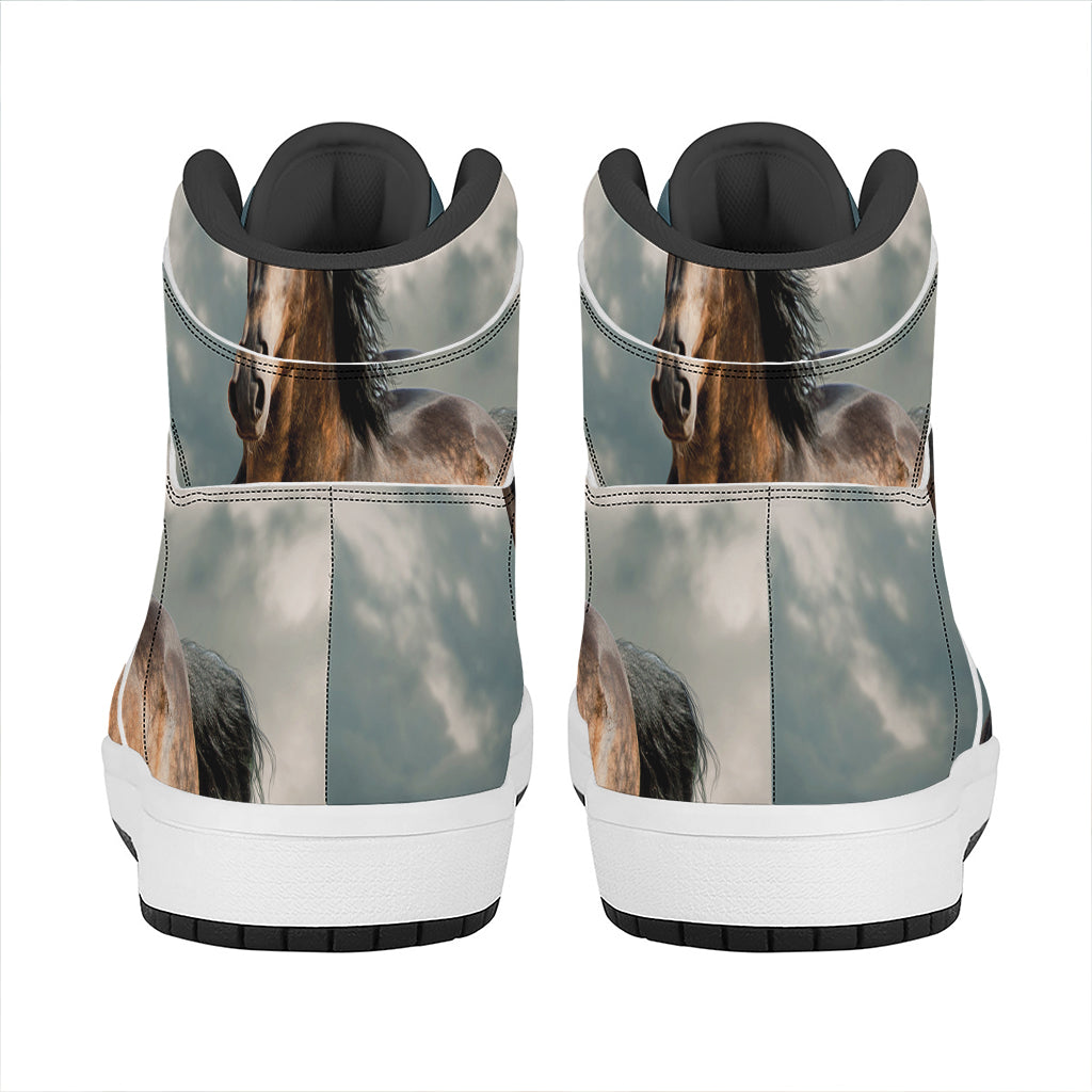 Running Wild Stallion Horse Print High Top Leather Sneakers