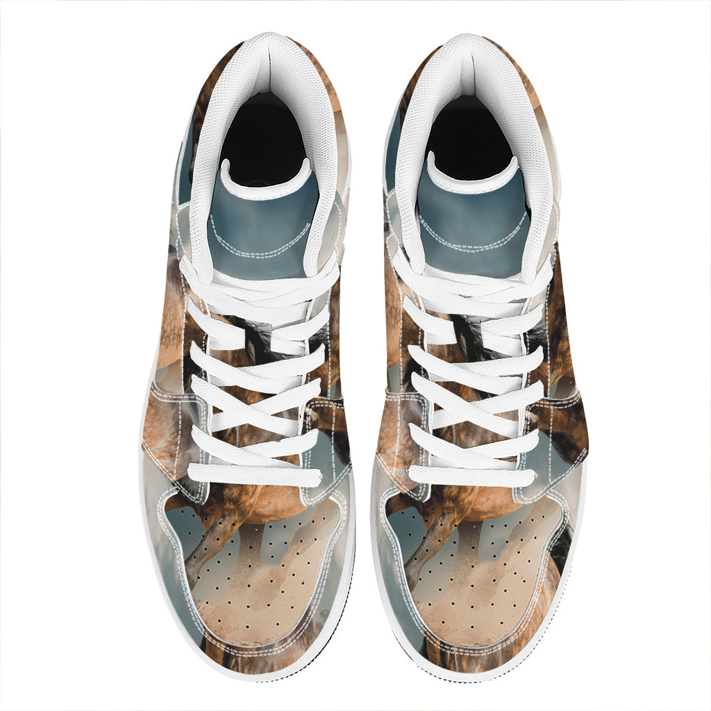 Running Wild Stallion Horse Print High Top Leather Sneakers