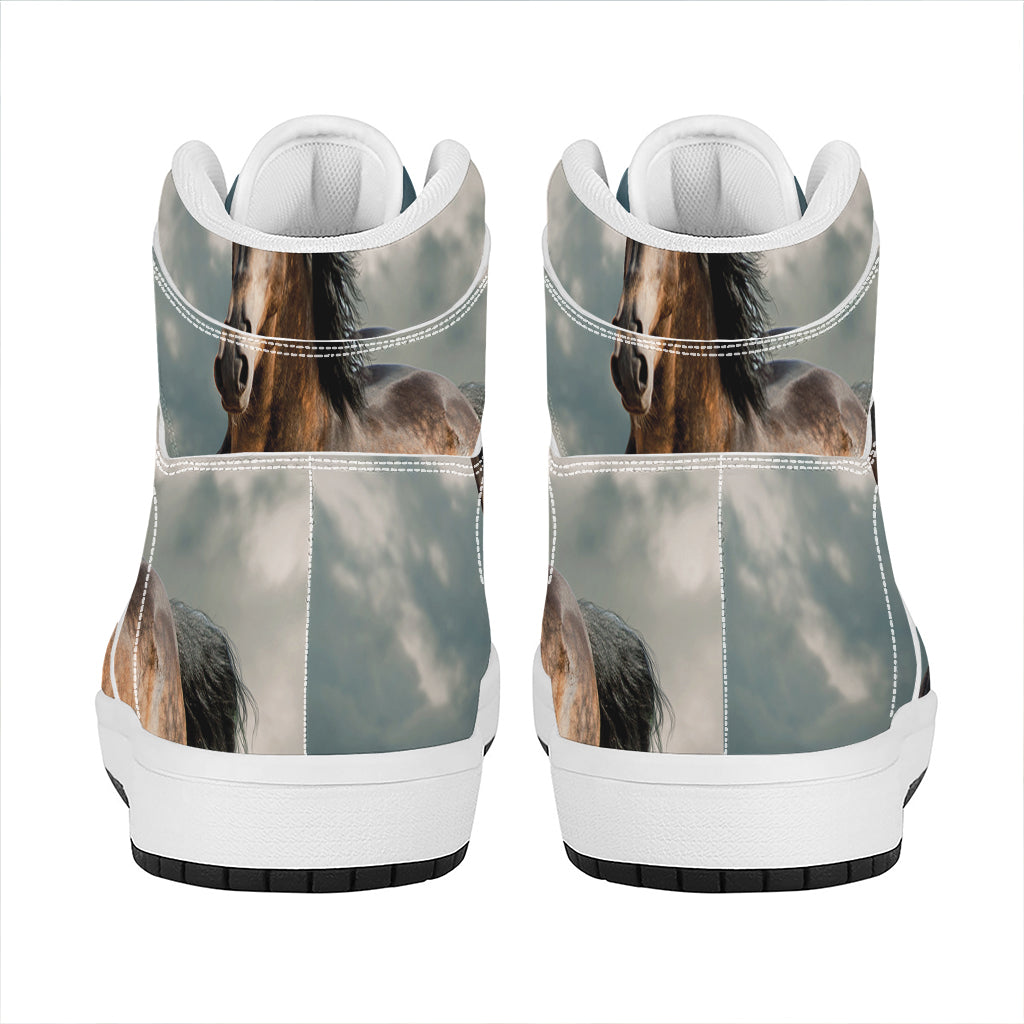 Running Wild Stallion Horse Print High Top Leather Sneakers