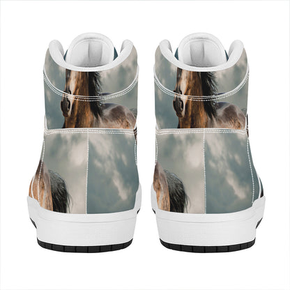 Running Wild Stallion Horse Print High Top Leather Sneakers