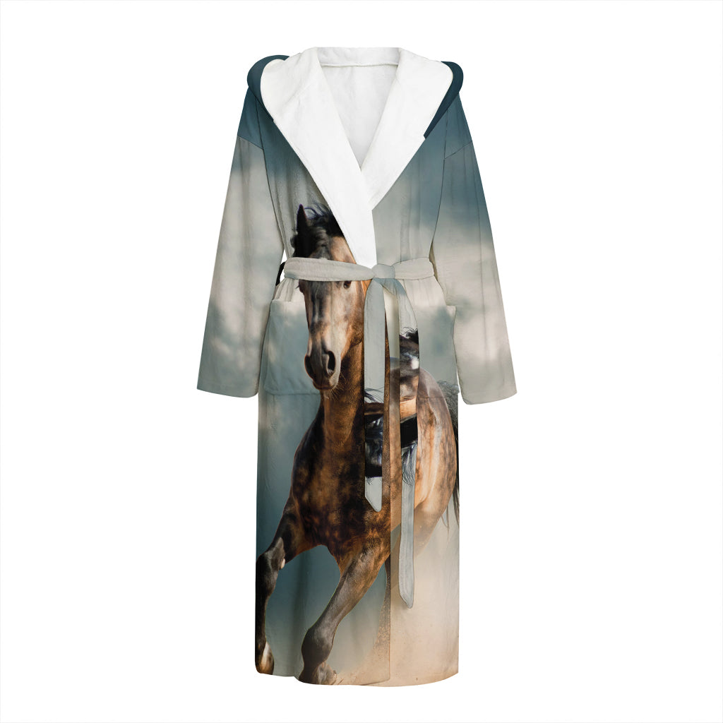 Running Wild Stallion Horse Print Hooded Bathrobe