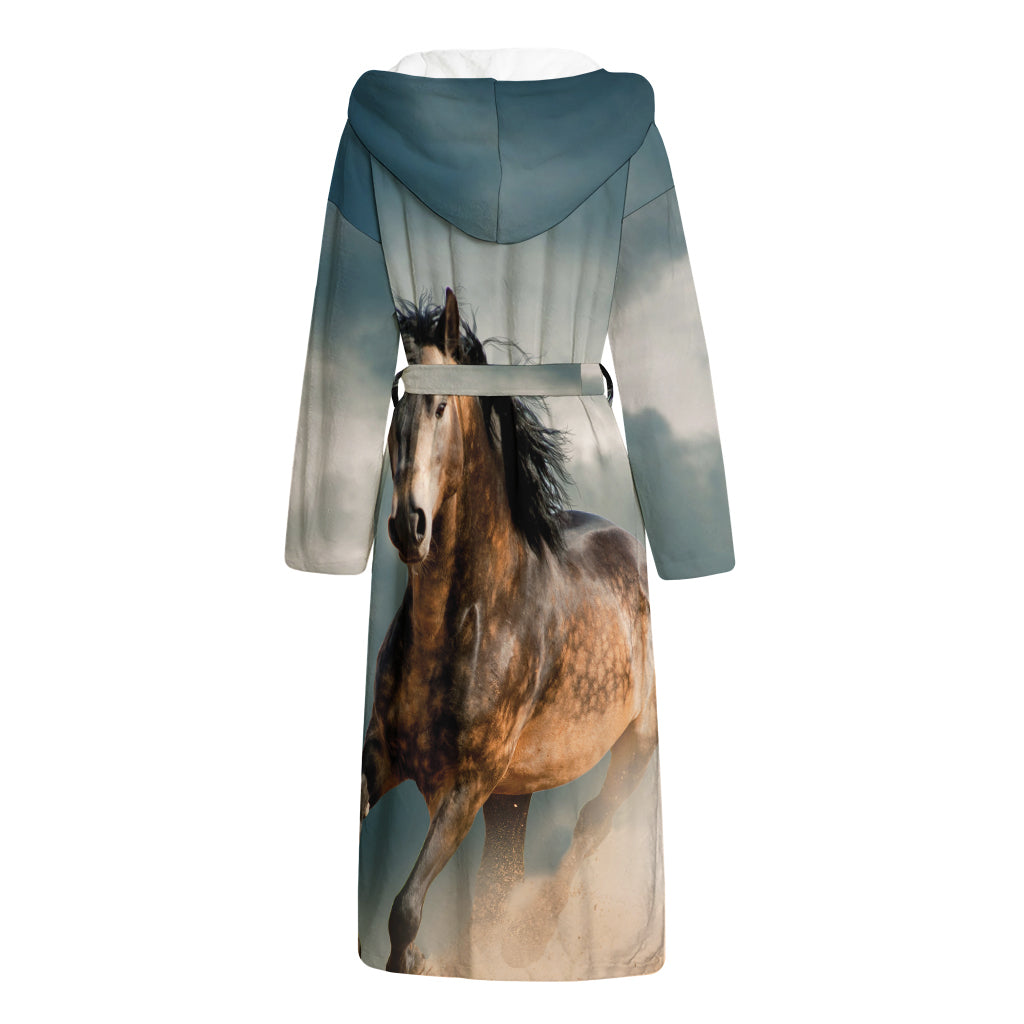 Running Wild Stallion Horse Print Hooded Bathrobe