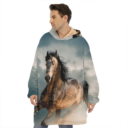 Running Wild Stallion Horse Print Hoodie Blanket