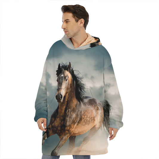 Running Wild Stallion Horse Print Hoodie Blanket