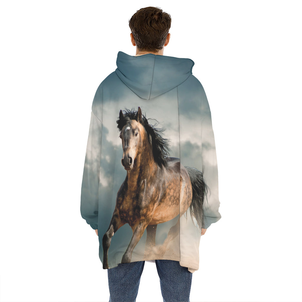 Running Wild Stallion Horse Print Hoodie Blanket