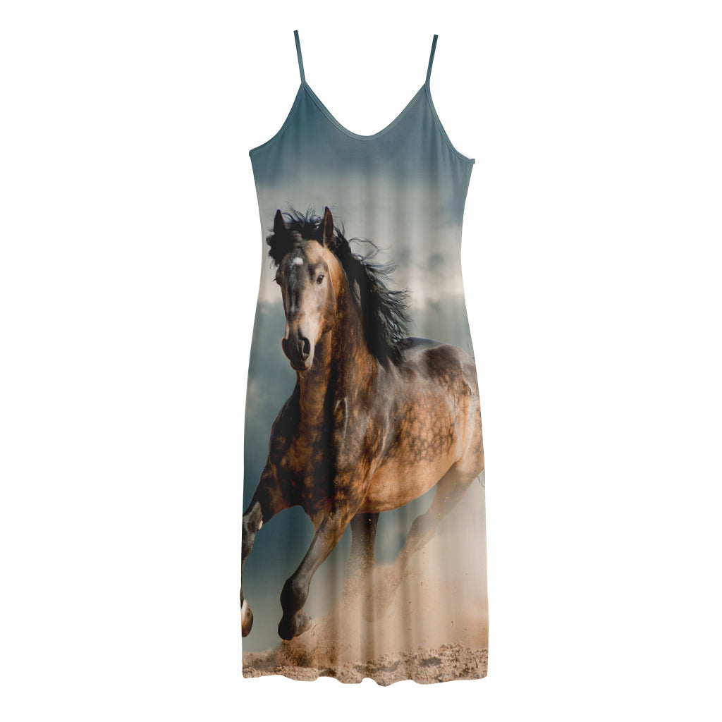 Running Wild Stallion Horse Print Jersey Midi Cami Dress