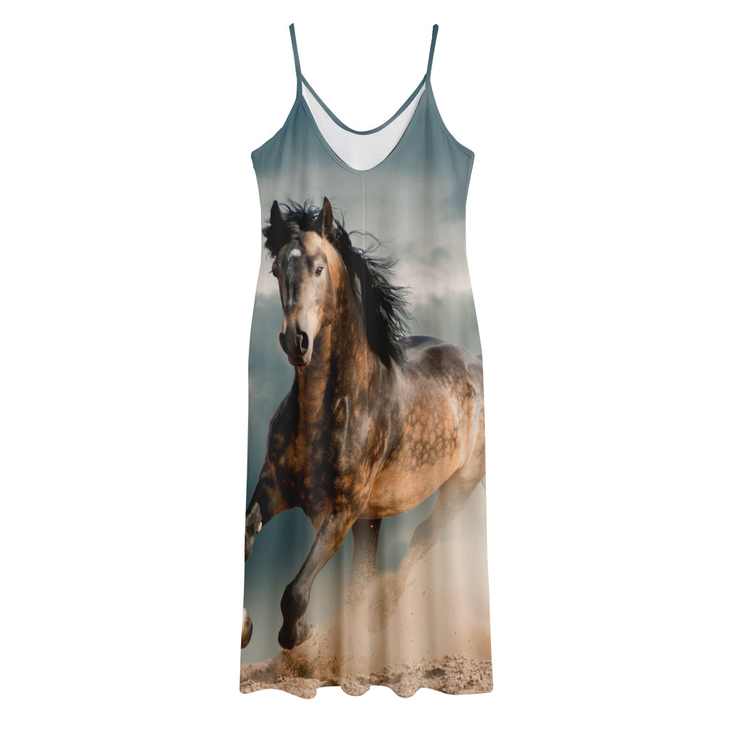 Running Wild Stallion Horse Print Jersey Midi Cami Dress