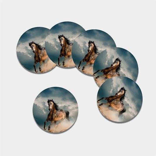 Running Wild Stallion Horse Print Leather Coaster Set