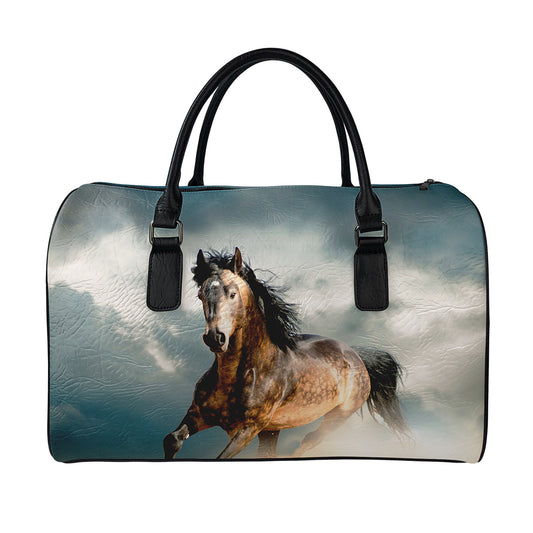 Running Wild Stallion Horse Print Leather Duffle Bag