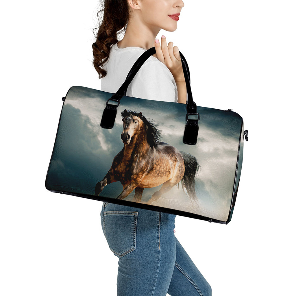 Running Wild Stallion Horse Print Leather Duffle Bag