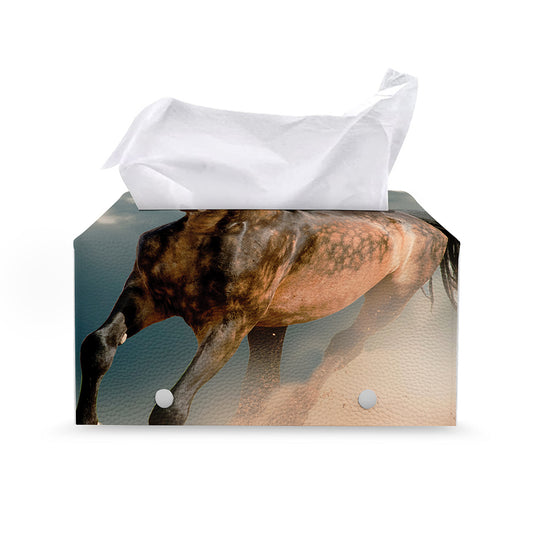 Running Wild Stallion Horse Print Leather Tissue Box Cover