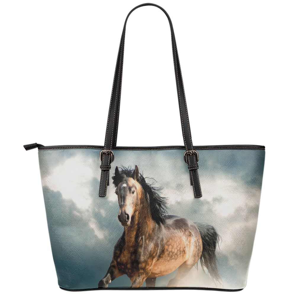 Running Wild Stallion Horse Print Leather Tote Bag