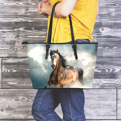 Running Wild Stallion Horse Print Leather Tote Bag