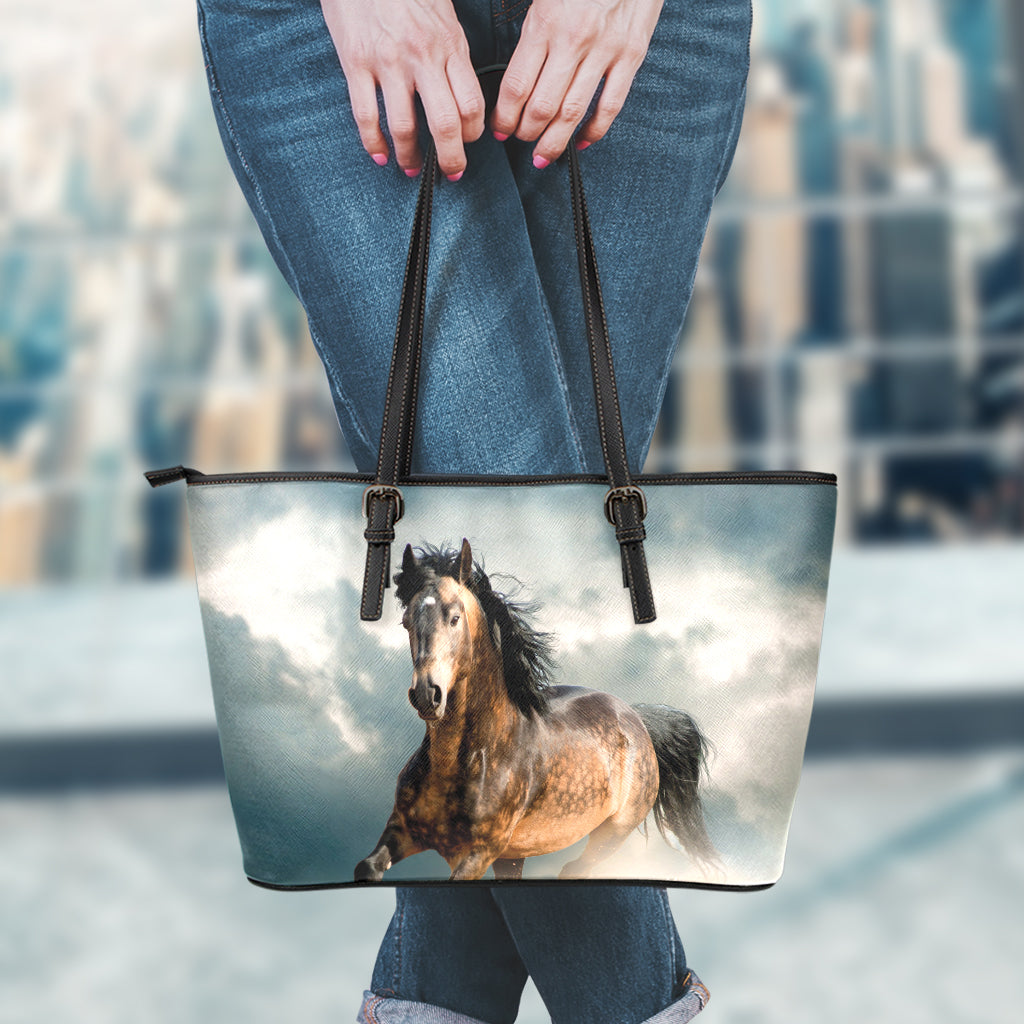 Running Wild Stallion Horse Print Leather Tote Bag