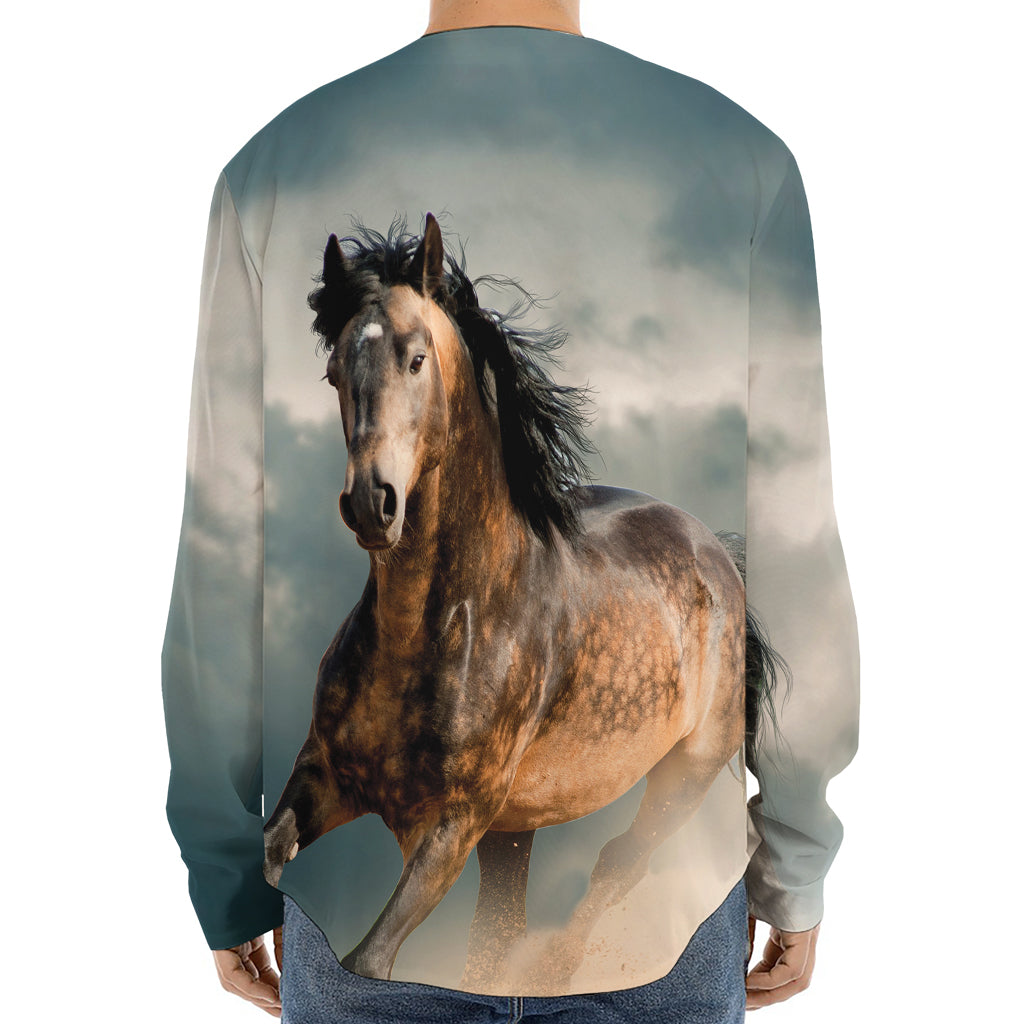 Running Wild Stallion Horse Print Long Sleeve Baseball Jersey