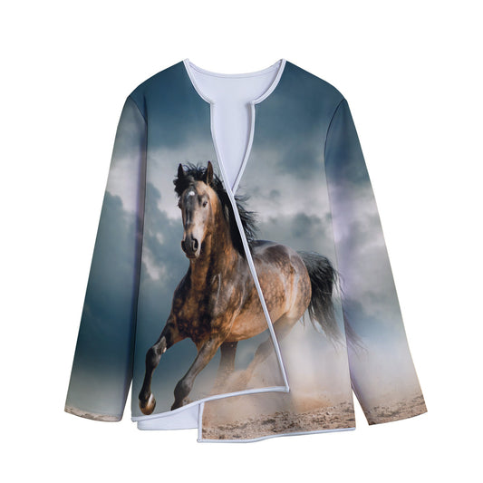 Running Wild Stallion Horse Print Long Sleeve Short Coat