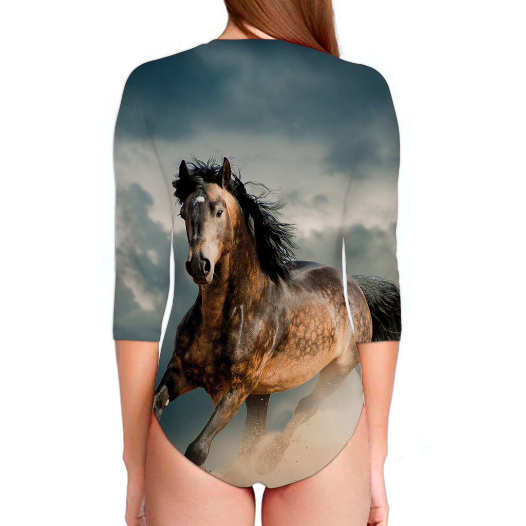 Running Wild Stallion Horse Print Long Sleeve Swimsuit