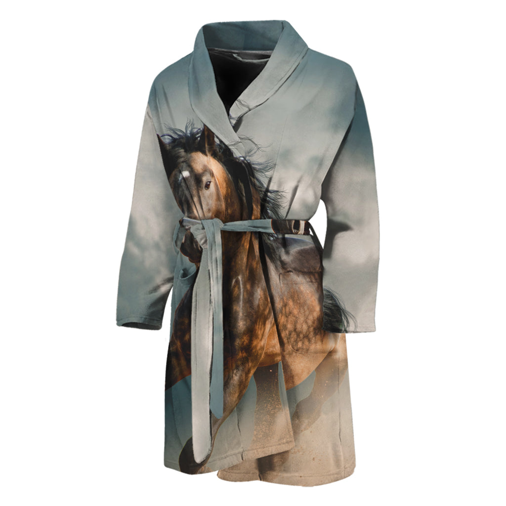 Running Wild Stallion Horse Print Men's Bathrobe