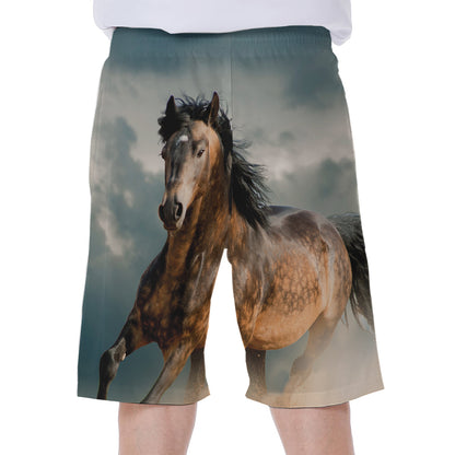 Running Wild Stallion Horse Print Men's Beach Shorts