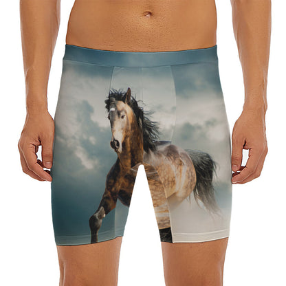 Running Wild Stallion Horse Print Men's Long Boxer Briefs